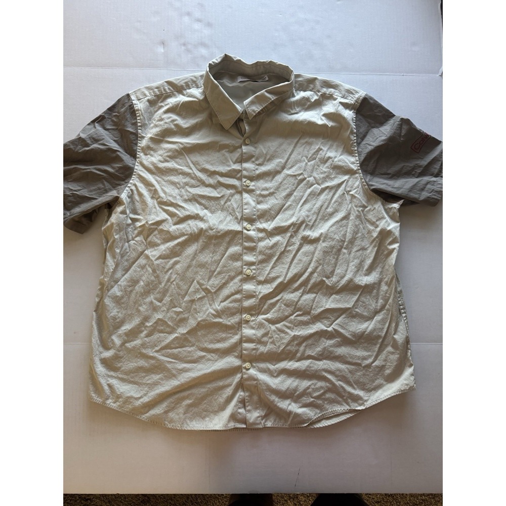 Calvin Klein Tan&Grey Button Up Collared SS Work Shirt, Men's 2X